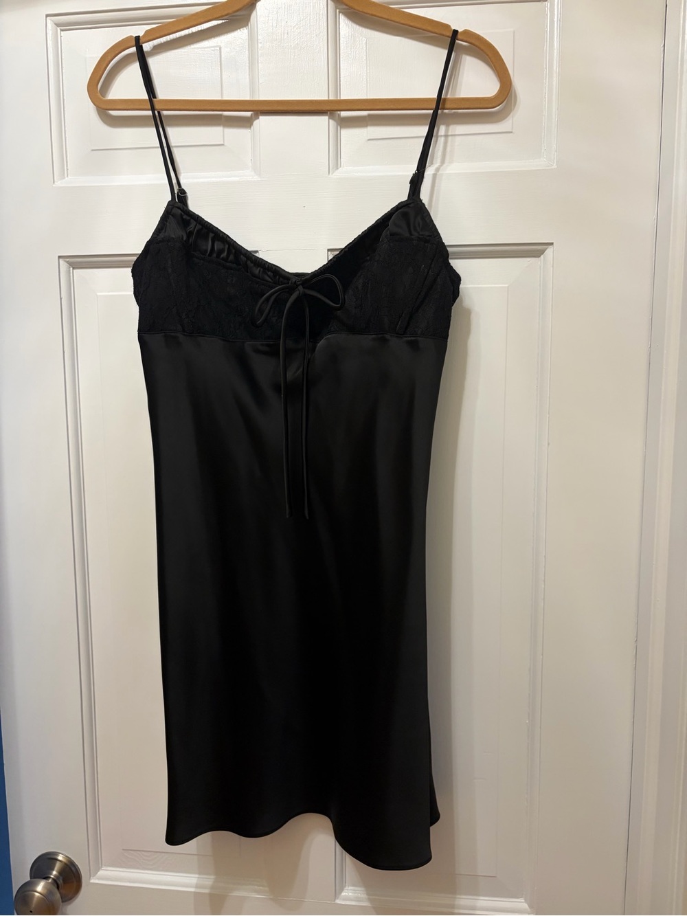 Urban Outfitters Black Satin Lace Slip Dress with Tie Front
